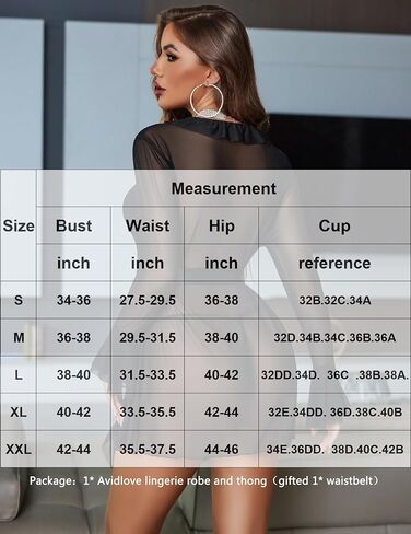 Avidlove Women Sexy Sheer Robe with Mesh Babydoll Lingerie with Thong(Black，M) in Saudi Arabia