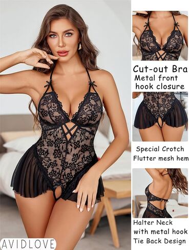 Avidlove Women's Kimono Robe and Lace Bodysuit Lingerie Black XL in Saudi Arabia