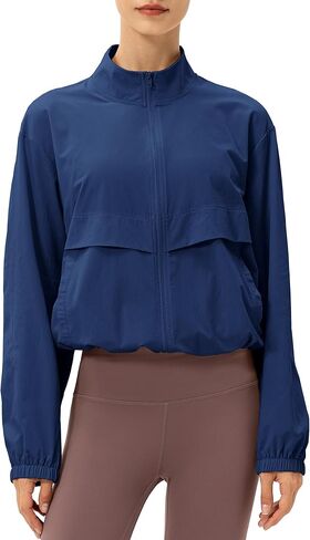 سترة رياضية نسائية خفيفة الوزن من Gacaky للحماية من الشمس وسحاب كامل وقمصان طويلة الأكمام وسترات رياضية مع جيب in Kuwait