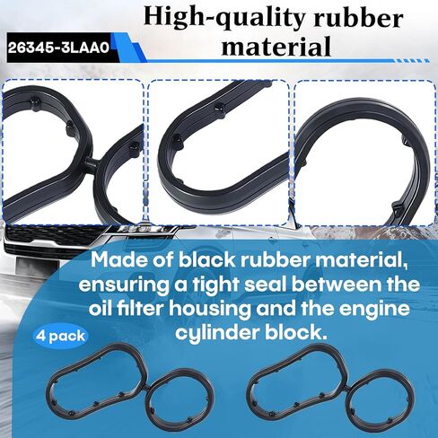 4-Pack 26345-3LAA0 Oil Filter Housing Gasket, Compatible with 2018-2020 Kia, Telluride 2020-2024 3.8L, Hyundai Genesis Palisade 3.8L Engine.Replaces 26345-3LAA0 in Kuwait