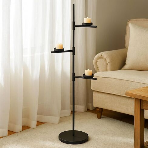 Smtyle Floor Candelabra Tall Tea Light Candle Holder Modern Black Metal Stand for Home Decor, Meditation, and Events in Saudi Arabia