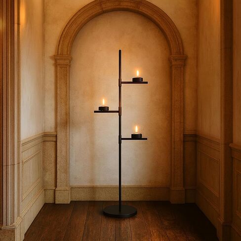 Smtyle Floor Candelabra Tall Tea Light Candle Holder Modern Black Metal Stand for Home Decor, Meditation, and Events in Saudi Arabia