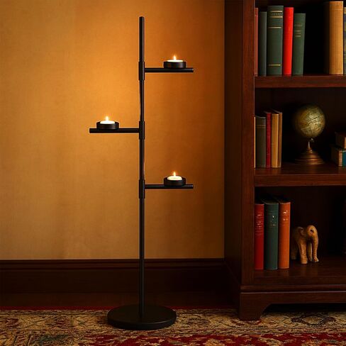 Smtyle Floor Candelabra Tall Tea Light Candle Holder Modern Black Metal Stand for Home Decor, Meditation, and Events in Saudi Arabia