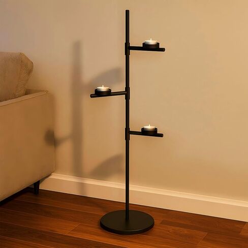 Smtyle Floor Candelabra Tall Tea Light Candle Holder Modern Black Metal Stand for Home Decor, Meditation, and Events in Saudi Arabia