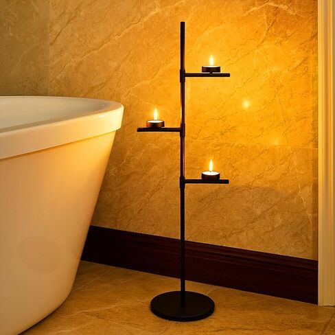 Smtyle Floor Candelabra Tall Tea Light Candle Holder Modern Black Metal Stand for Home Decor, Meditation, and Events in Saudi Arabia