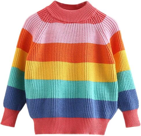 Julerwoo Girls Pink Crewneck Sweater Rainbow Knit Sweaters Pullover Tops for 2-8 Years in Saudi Arabia