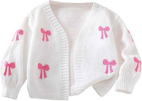 SHENHE Girl's Bow Cardigan Embroidered Open Front Lightweight Fall Knit Crop Cardigan Sweater in Saudi Arabia