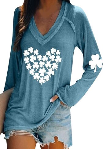 BOFETA Women St Patricks Day Sweatshirts Loose Long Sleeve Shirts Green Shamrock Print Blouse Flowy Color Block Pullover Tops in Saudi Arabia