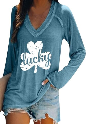 BOFETA Women St Patricks Day Sweatshirts Loose Long Sleeve Shirts Green Shamrock Print Blouse Flowy Color Block Pullover Tops in Saudi Arabia