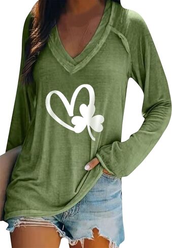 BOFETA Women St Patricks Day Sweatshirts Loose Long Sleeve Shirts Green Shamrock Print Blouse Flowy Color Block Pullover Tops in Saudi Arabia