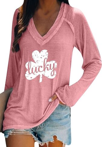 BOFETA Women St Patricks Day Sweatshirts Loose Long Sleeve Shirts Green Shamrock Print Blouse Flowy Color Block Pullover Tops in Saudi Arabia