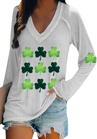 BOFETA Women St Patricks Day Sweatshirts Loose Long Sleeve Shirts Green Shamrock Print Blouse Flowy Color Block Pullover Tops in Saudi Arabia