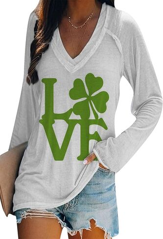 BOFETA Women St Patricks Day Sweatshirts Loose Long Sleeve Shirts Green Shamrock Print Blouse Flowy Color Block Pullover Tops in Saudi Arabia