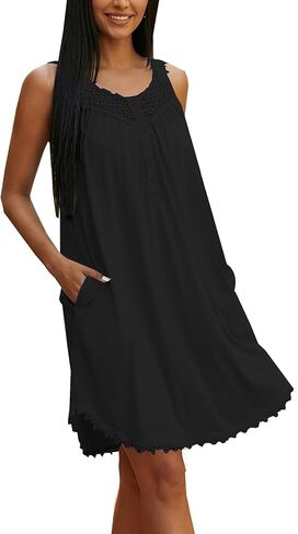 Cotton Nightgowns for Women Ladies Sleeveless Gowns Sleepwear with Pockets in Saudi Arabia