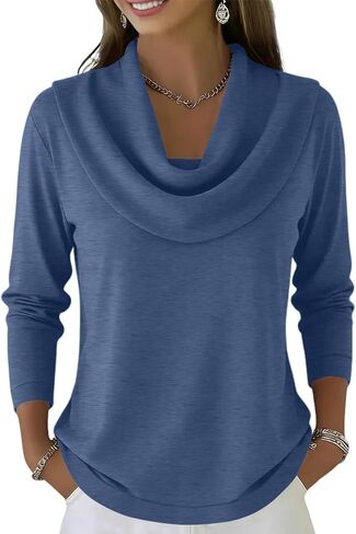 Cowl Neck Tops for Women Plus Size Dressy Long Sleeve Shirts 2026 Loose Holiday Pullover Spring Cute Party Outfits in Saudi Arabia