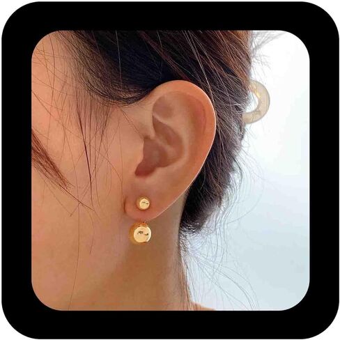 Boho Gold Ball Ear Jacklet Earrings Bead Ball Stud Earrings Polished Round Spherical Earring Metal Front Back Earring Jewelry for Women in Kuwait