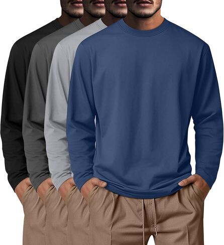Neer 4 Pack Mens Big and Tall Shirts Cotton Long Sleeve Crewneck Casual Tops Plus Size Basic Tee Shirts Multipack in Saudi Arabia