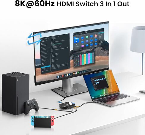 8K @ 60 هرتز HDMI 2.1 محول 3 في 1، NEWCARE 4K @ 120 هرتز HDMI Switcher 3 منافذ، 8K HDMI Auto Switch 3X1 محدد مع جهاز تحكم عن بعد بالأشعة تحت الحمراء لأجهزة Xbox، PS5، PS4، UHD TV، يدعم 48 جيجابت في الثانية، HDCP 2.3، HDR 10+، 1080P @240 هرتز in Kuwait