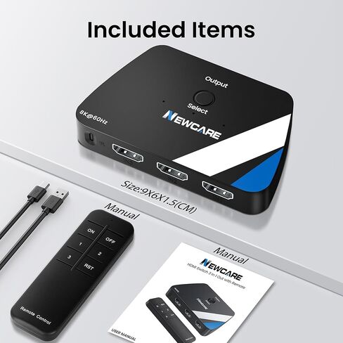 8K @ 60 هرتز HDMI 2.1 محول 3 في 1، NEWCARE 4K @ 120 هرتز HDMI Switcher 3 منافذ، 8K HDMI Auto Switch 3X1 محدد مع جهاز تحكم عن بعد بالأشعة تحت الحمراء لأجهزة Xbox، PS5، PS4، UHD TV، يدعم 48 جيجابت في الثانية، HDCP 2.3، HDR 10+، 1080P @240 هرتز in Kuwait