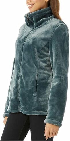 32 Degrees Women's Plush Faux Fur Jacket, Full Zip, Green, XS in Saudi Arabia