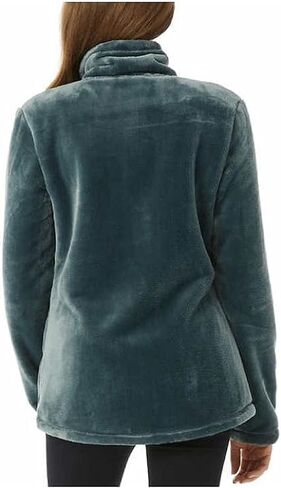 32 Degrees Women's Plush Faux Fur Jacket, Full Zip, Green, XS in Saudi Arabia