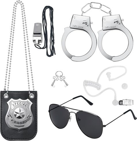 ERDOGLY 6PCS Police Pretend Play Toys Set, Kids Cop Detective Dress Up Accessories, Cosplay Police Officer Costume with Badge, Handcuffs, Easter Stuffers in Saudi Arabia