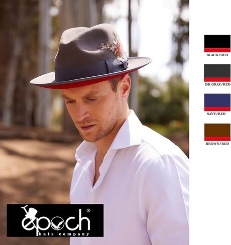 شركة Epoch hats Company قبعة فيدورا مصنوعة من الصوف المخملي بنسبة 100% باللون الأحمر ومبطنة بالساتان in Kuwait