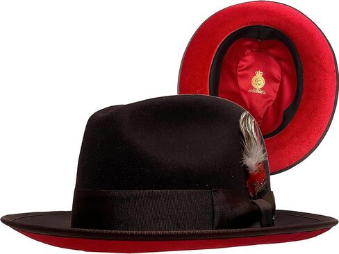 شركة Epoch hats Company قبعة فيدورا مصنوعة من الصوف المخملي بنسبة 100% باللون الأحمر ومبطنة بالساتان in Kuwait