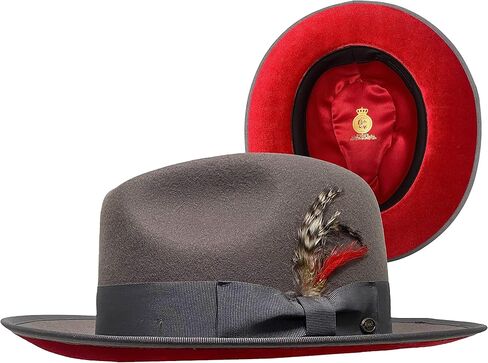 شركة Epoch hats Company قبعة فيدورا مصنوعة من الصوف المخملي بنسبة 100% باللون الأحمر ومبطنة بالساتان in Kuwait