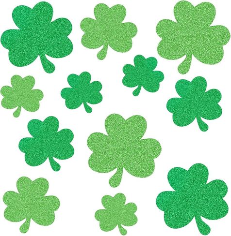 Shamrock Cutouts, St Patricks Day Decorations Clover Cut Outs, Glitter Green Paper Shamrock Cutouts for Bulletin Board Crafts St. Patrick's Day Decorations Irish Classroom Office Party Supplies 24 Pcs in Saudi Arabia