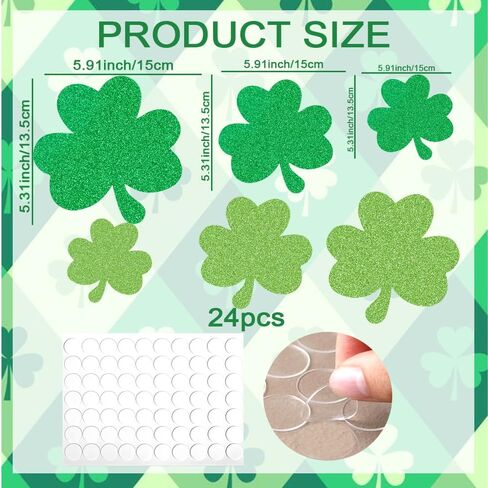 Shamrock Cutouts, St Patricks Day Decorations Clover Cut Outs, Glitter Green Paper Shamrock Cutouts for Bulletin Board Crafts St. Patrick's Day Decorations Irish Classroom Office Party Supplies 24 Pcs in Saudi Arabia