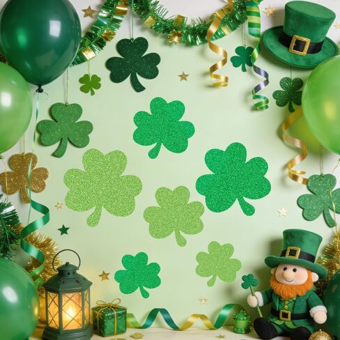 Shamrock Cutouts, St Patricks Day Decorations Clover Cut Outs, Glitter Green Paper Shamrock Cutouts for Bulletin Board Crafts St. Patrick's Day Decorations Irish Classroom Office Party Supplies 24 Pcs in Saudi Arabia