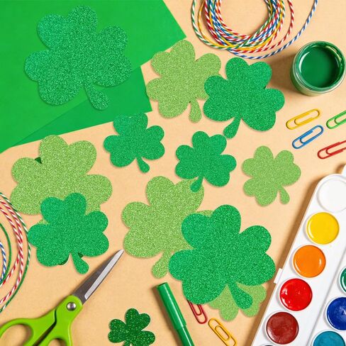 Shamrock Cutouts, St Patricks Day Decorations Clover Cut Outs, Glitter Green Paper Shamrock Cutouts for Bulletin Board Crafts St. Patrick's Day Decorations Irish Classroom Office Party Supplies 24 Pcs in Saudi Arabia