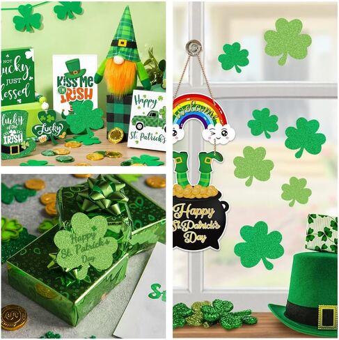 Shamrock Cutouts, St Patricks Day Decorations Clover Cut Outs, Glitter Green Paper Shamrock Cutouts for Bulletin Board Crafts St. Patrick's Day Decorations Irish Classroom Office Party Supplies 24 Pcs in Saudi Arabia