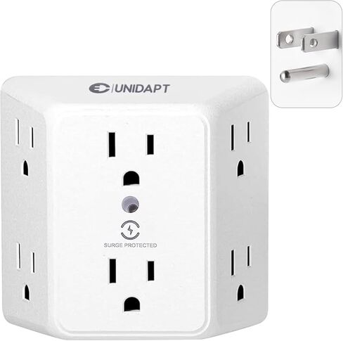 Unidapt Multi Plug 6 Outlet Extender, 2 Pack Surge Protector Wall Splitter, 1800J Power Strip 3 Side Wide Spaced Adapter Multiple Charger Expander, Mountable Wall Tap for Office Home Travel ETL Listed in Kuwait