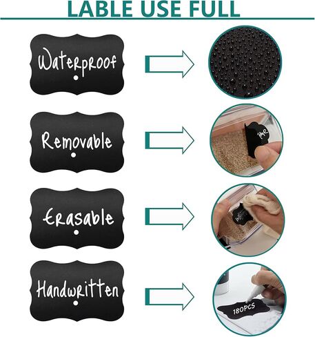 180pcs Chalkboard Labels，Erasable Reusable Blackboard Stickers with 1 Chalk Marker for Mason Jars, Craft Rooms, Weddings, Storage, Pantry Containers and Storage Bin Organize Your Home & Kitchen in Saudi Arabia