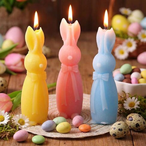 Lounsweer 3 Pcs Easter Bunny Candle 5.7 Inch 3 Color Cute Bunny Shape Pillar Votive Candle for Easter Home Table Shelf Living Bedroom Decor Wedding Party Gifts Supplies in Saudi Arabia
