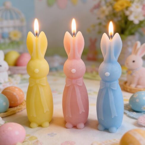 Lounsweer 3 Pcs Easter Bunny Candle 5.7 Inch 3 Color Cute Bunny Shape Pillar Votive Candle for Easter Home Table Shelf Living Bedroom Decor Wedding Party Gifts Supplies in Saudi Arabia