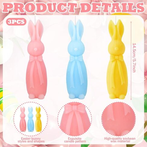Lounsweer 3 Pcs Easter Bunny Candle 5.7 Inch 3 Color Cute Bunny Shape Pillar Votive Candle for Easter Home Table Shelf Living Bedroom Decor Wedding Party Gifts Supplies in Saudi Arabia