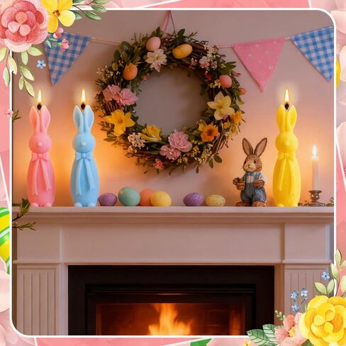 Lounsweer 3 Pcs Easter Bunny Candle 5.7 Inch 3 Color Cute Bunny Shape Pillar Votive Candle for Easter Home Table Shelf Living Bedroom Decor Wedding Party Gifts Supplies in Saudi Arabia