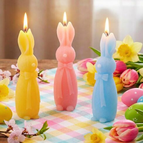 Lounsweer 3 Pcs Easter Bunny Candle 5.7 Inch 3 Color Cute Bunny Shape Pillar Votive Candle for Easter Home Table Shelf Living Bedroom Decor Wedding Party Gifts Supplies in Saudi Arabia