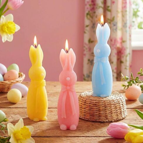 Lounsweer 3 Pcs Easter Bunny Candle 5.7 Inch 3 Color Cute Bunny Shape Pillar Votive Candle for Easter Home Table Shelf Living Bedroom Decor Wedding Party Gifts Supplies in Saudi Arabia