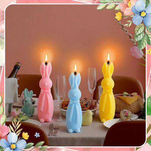 Lounsweer 3 Pcs Easter Bunny Candle 5.7 Inch 3 Color Cute Bunny Shape Pillar Votive Candle for Easter Home Table Shelf Living Bedroom Decor Wedding Party Gifts Supplies in Saudi Arabia