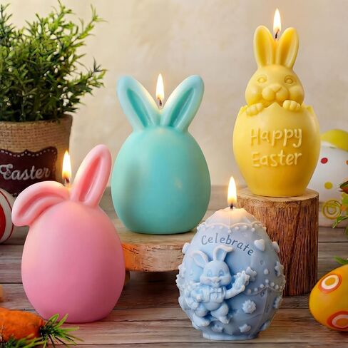 4 Pcs Easter Candles Easter Bunny Egg Candles Spring Pastel Soy Wax Real Wax Smokeless Drip-Free Rabbit Pink Blue Home Decor Gift for Table Centerpiece Party Bedroom Living Room Party Supplies in Saudi Arabia