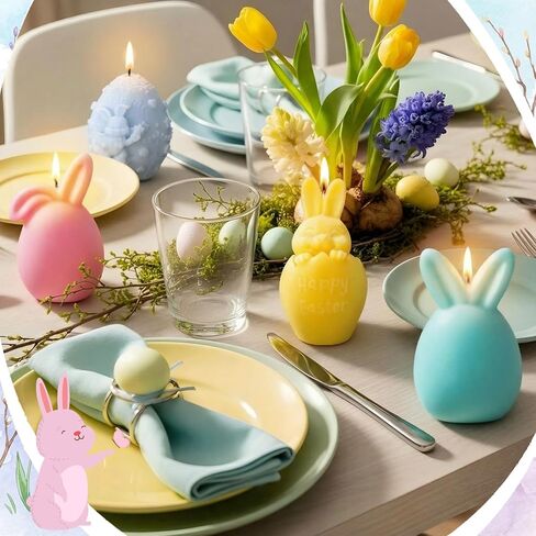 4 Pcs Easter Candles Easter Bunny Egg Candles Spring Pastel Soy Wax Real Wax Smokeless Drip-Free Rabbit Pink Blue Home Decor Gift for Table Centerpiece Party Bedroom Living Room Party Supplies in Saudi Arabia