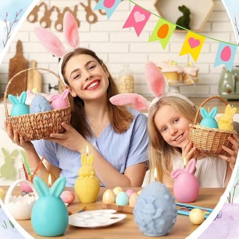 4 Pcs Easter Candles Easter Bunny Egg Candles Spring Pastel Soy Wax Real Wax Smokeless Drip-Free Rabbit Pink Blue Home Decor Gift for Table Centerpiece Party Bedroom Living Room Party Supplies in Saudi Arabia