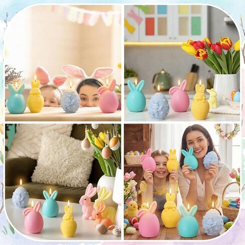 4 Pcs Easter Candles Easter Bunny Egg Candles Spring Pastel Soy Wax Real Wax Smokeless Drip-Free Rabbit Pink Blue Home Decor Gift for Table Centerpiece Party Bedroom Living Room Party Supplies in Saudi Arabia