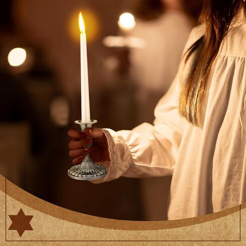 Passover Shabbat Candles Set Including 4 Pcs White Passover Seder Candles and 2 Pcs Retro Silver Printed Plated Candlesticks Total 10 Hours Burn Time Seder Night Passover Theme Table Decor in Saudi Arabia