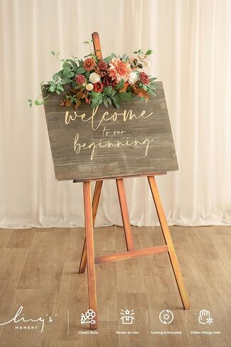 Ling's Moment Fall Wedding Floral Swag Welcome Sign Artificial Flowers Backdrop Garland Terracotta Rust Sepia for Ceremony Reception Wall Easel Home Decoration Entryway Outdoor Board Head Table Decor in Kuwait
