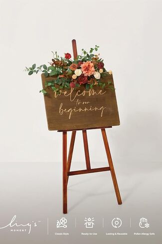 Ling's Moment Fall Wedding Floral Swag Welcome Sign Artificial Flowers Backdrop Garland Terracotta Rust Sepia for Ceremony Reception Wall Easel Home Decoration Entryway Outdoor Board Head Table Decor in Kuwait